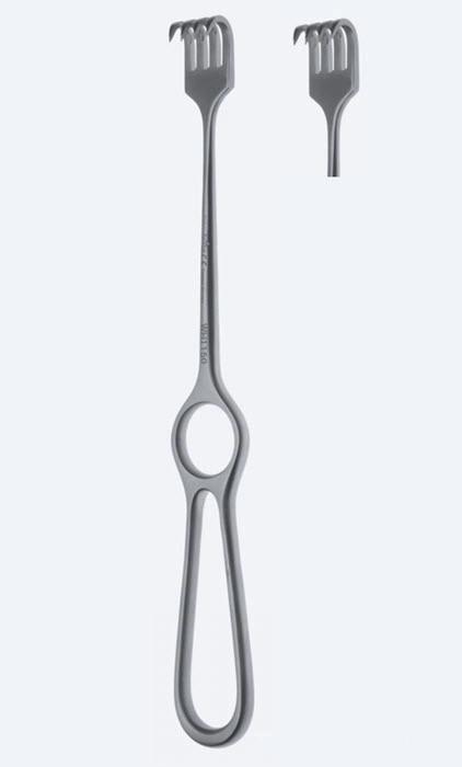 Гачок (ретрактори), хірургічні, Volkmann, фіг. 3, гострокінцеві, розмір леза 9 x 19 мм, загальна довжина 220 мм. Бренд - Asanus Medizintechnik Gmb, Німеччина